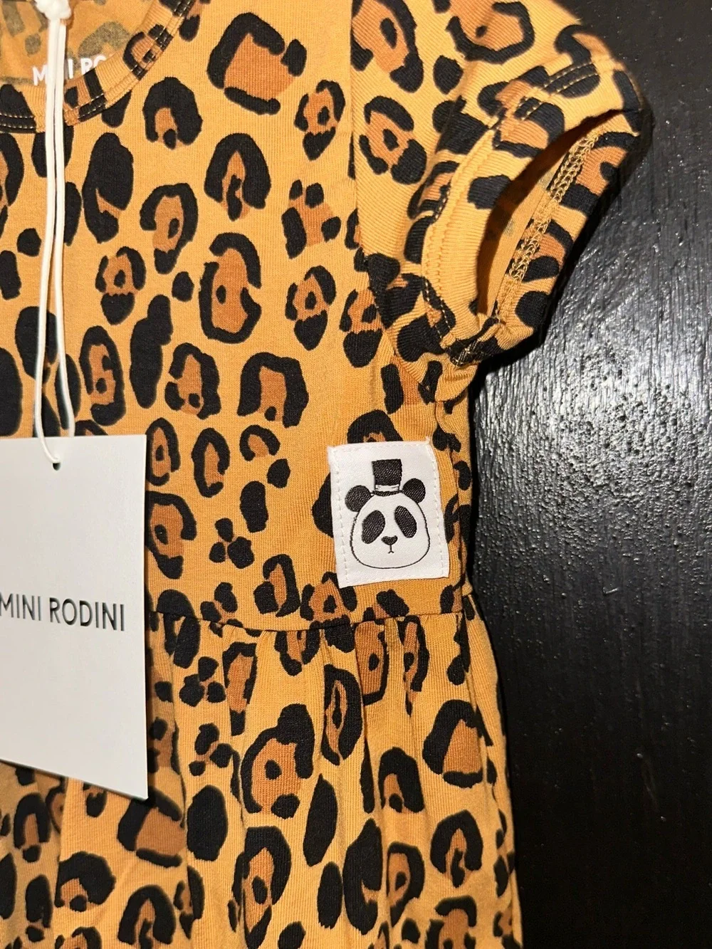 NWT Mini Rodini Cute Basic Leopard Short Sleeve Dress Flared Skirt Sz 4-9M